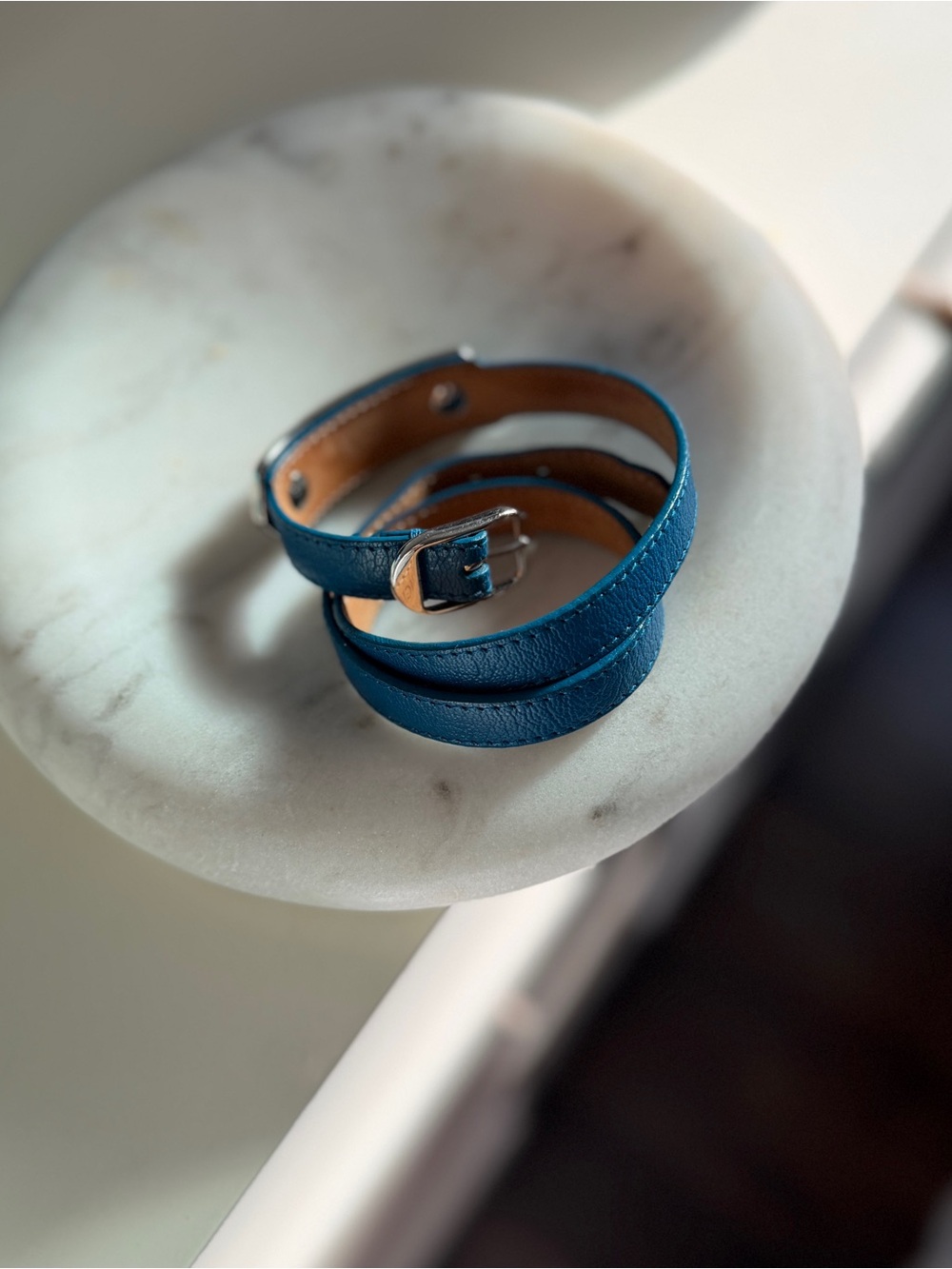 Balenciaga Teal Double-Wrap Leather Bracelet with Silver Hardware - Picture 5 of 7